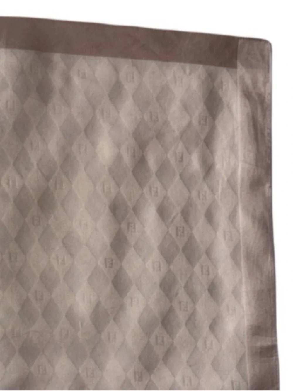 Vintage Fendi 18.5” Square Cotton Taupe & Ivory Scarf, Diamond Pattern Like New